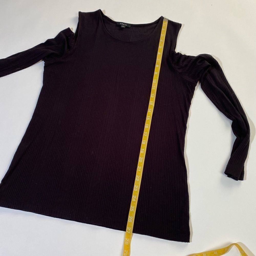Drew black cold shoulder ribbed shirt top L - Picture 7 of 8